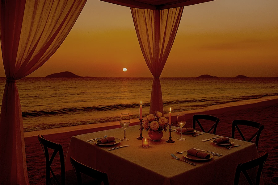 Luxury wedding dinner by the sea in the Bahamas